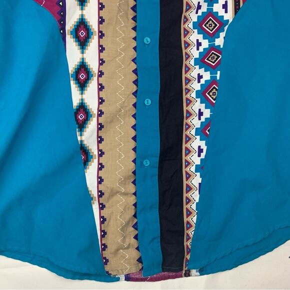 Steer West Mens XL vintage Button Down Shirt in Blue Red Geometric Patterns - Picture 7 of 9